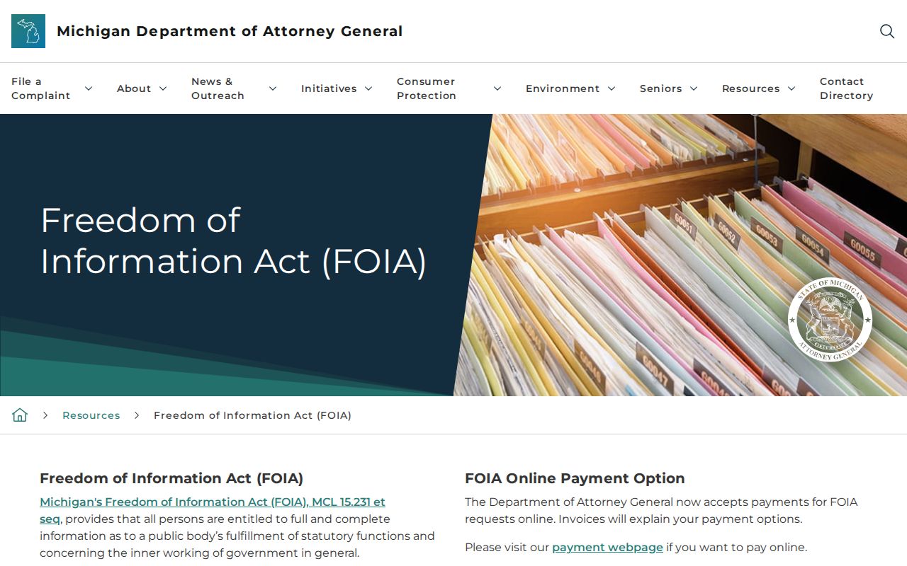 Michigan Attorney General public-records guidance page